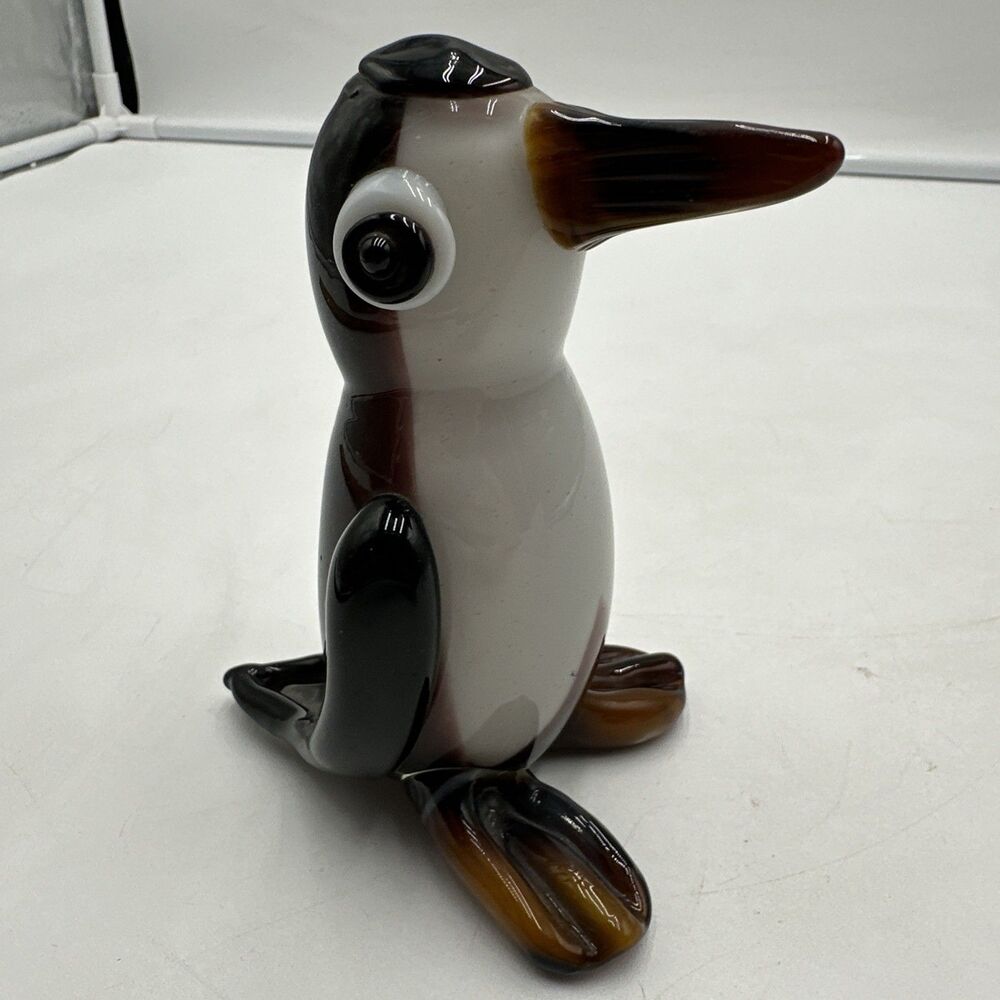 Murano Style Art Glass Penguin Figurine Decor Paperweight 6”